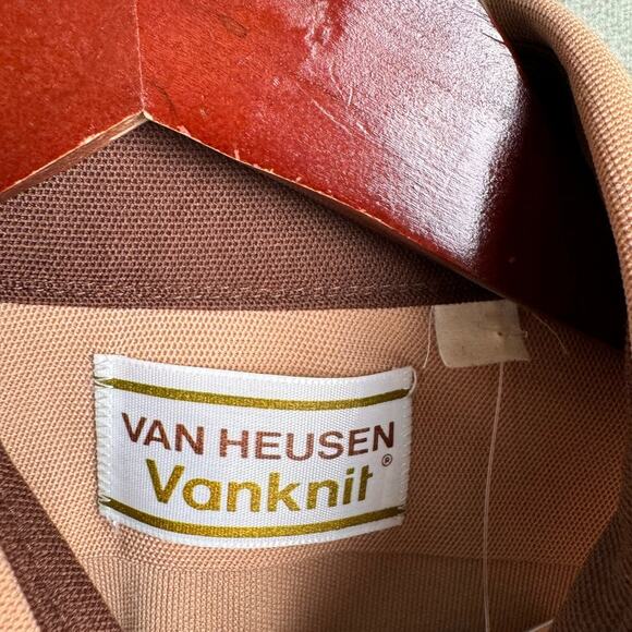 VTG 80s Van Heusen Button Up Shirt Sz L Tan VanKnit Plain Army Military - Picture 4 of 8